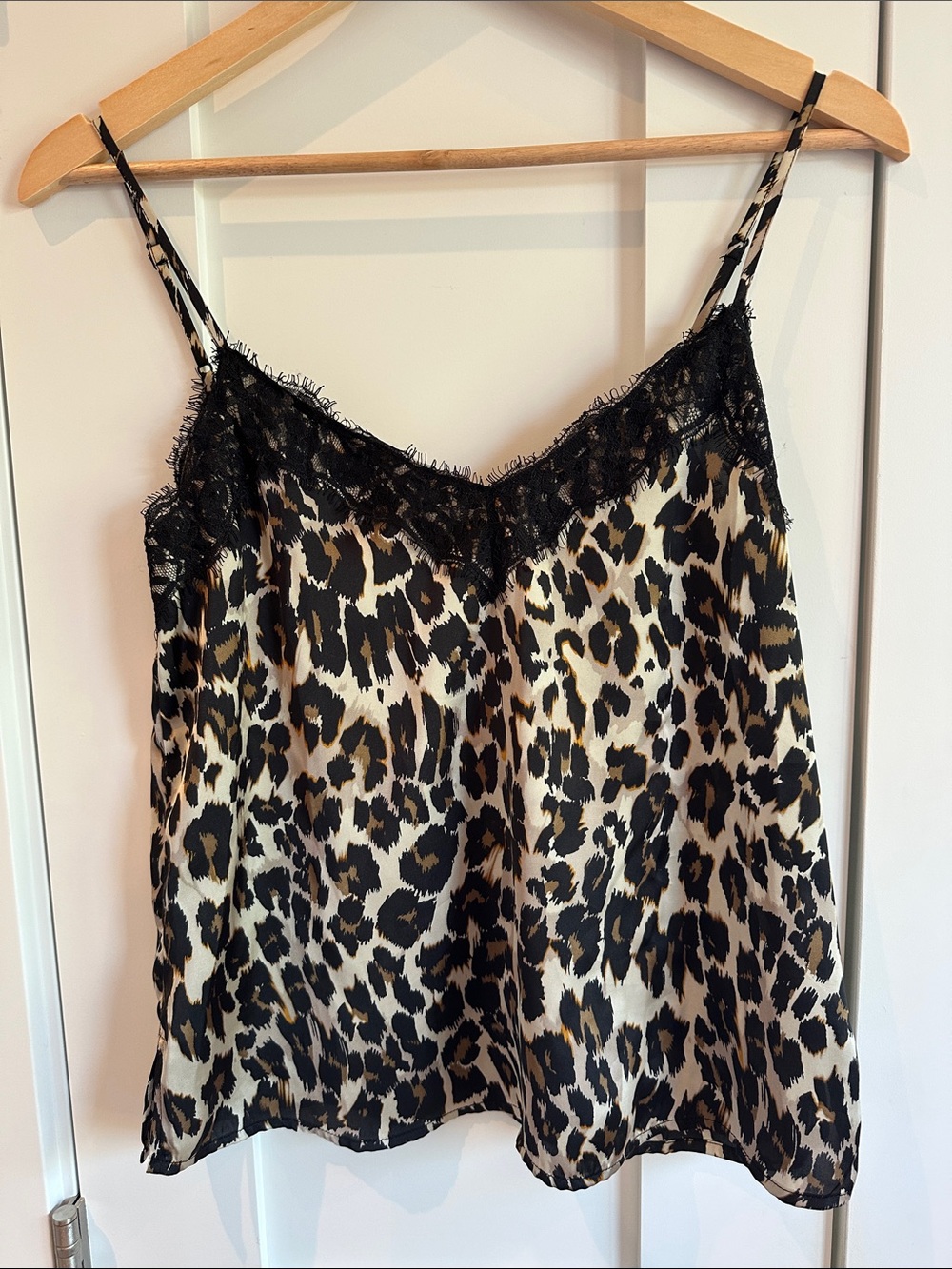 Leopard Print Lace-Trim Cami - Black & Beige